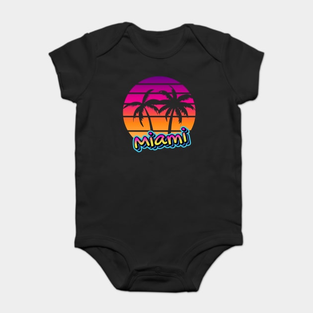 Miami Sunset Retro Palm Trees | Vibrant Tropical Beach Design Baby Bodysuit by WarFX Designs